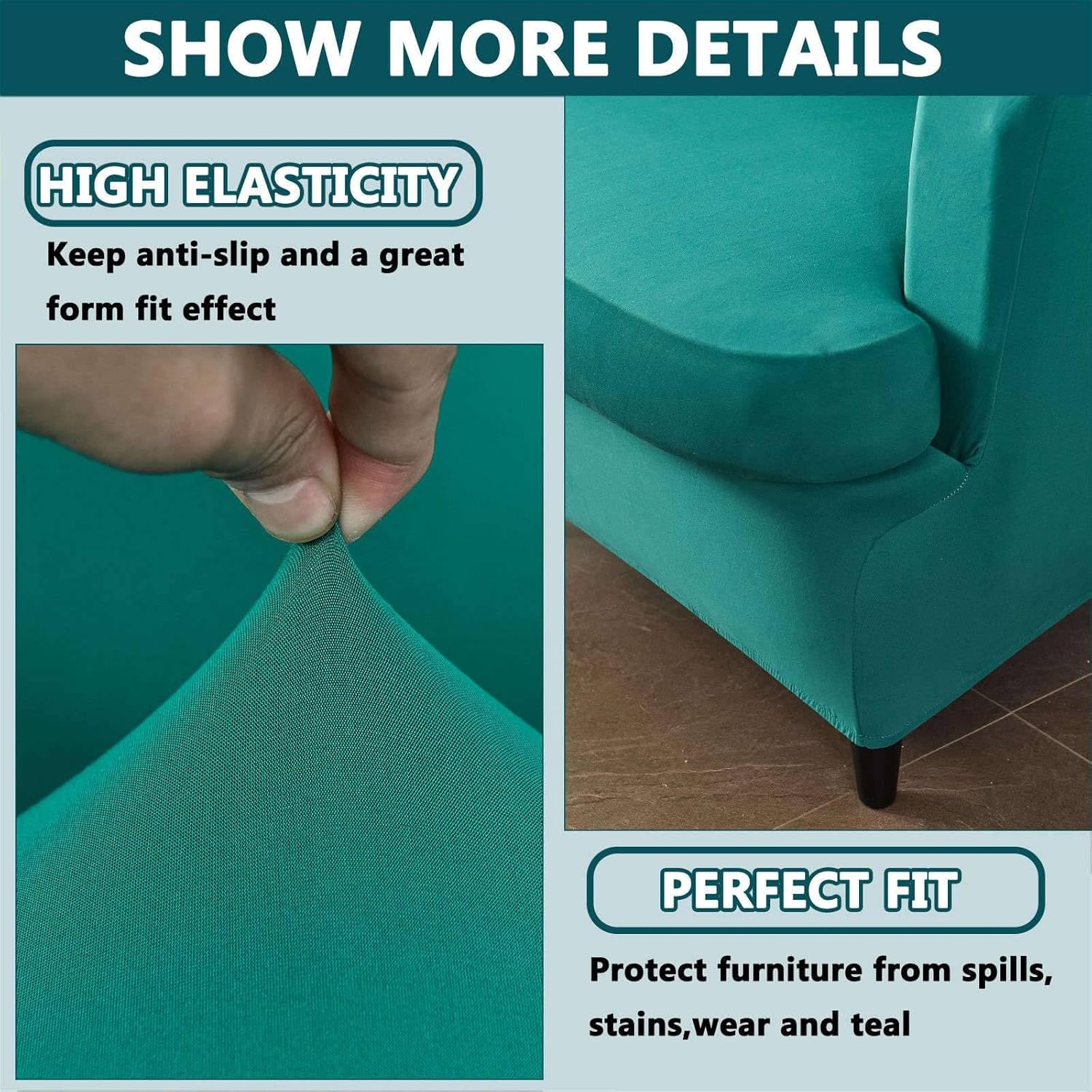 2 Pack Spandex Club Chair Slipcover, Stretch Club Chair Cover Removable Tub Chair Cover Non Slip Armchair Covers-Black-2 Piece