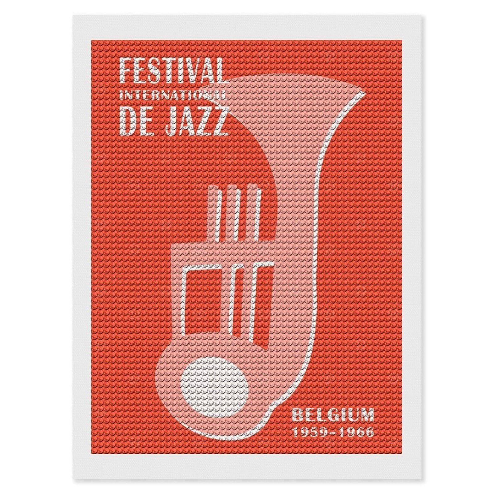 Junmoney Festival De Jazz Belgium Diamond Painting Set 12"x16", Modern Decor, for Beginners, Printed Canvas, Thoughtful Handmade Gift, with Tool Kit