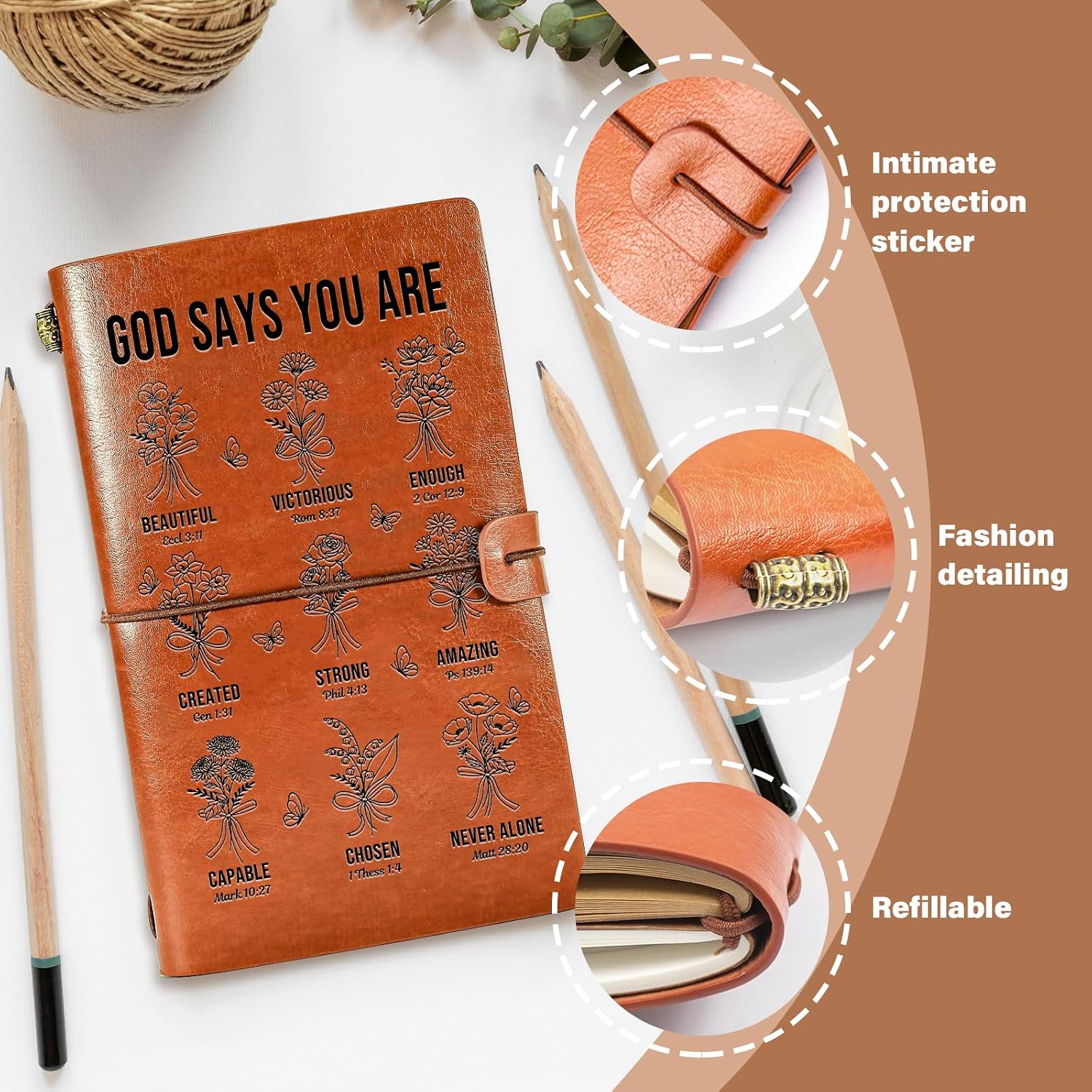 Christian Leather Journal Gift, God Says You Are Prayer Notebook for Women image 3
