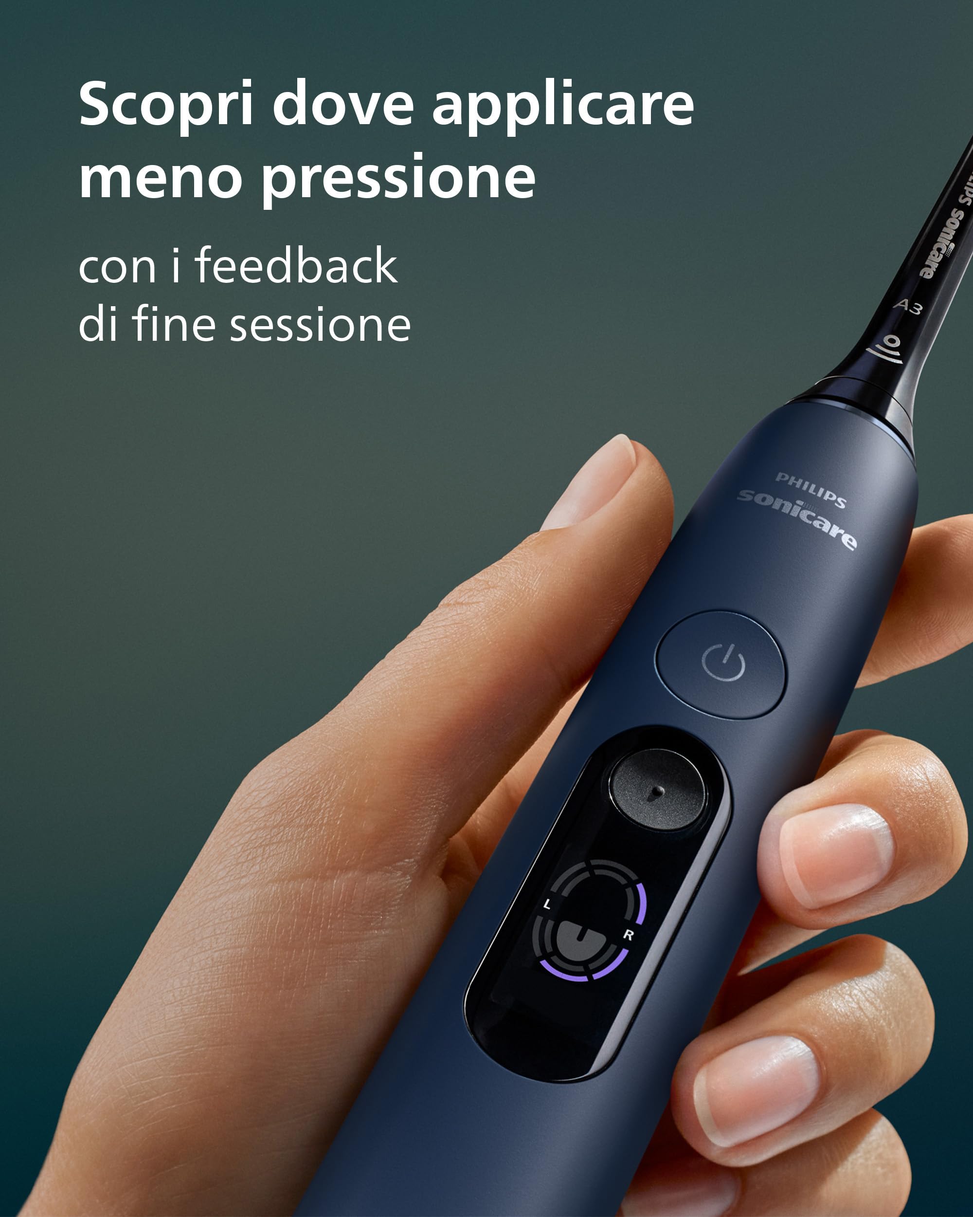 Philips Sonicare Next-Generation DiamondClean 8500 Spazzolino elettrico - con Feedback di pressione, 18 impostazioni, blu scuro, HX8515/13
