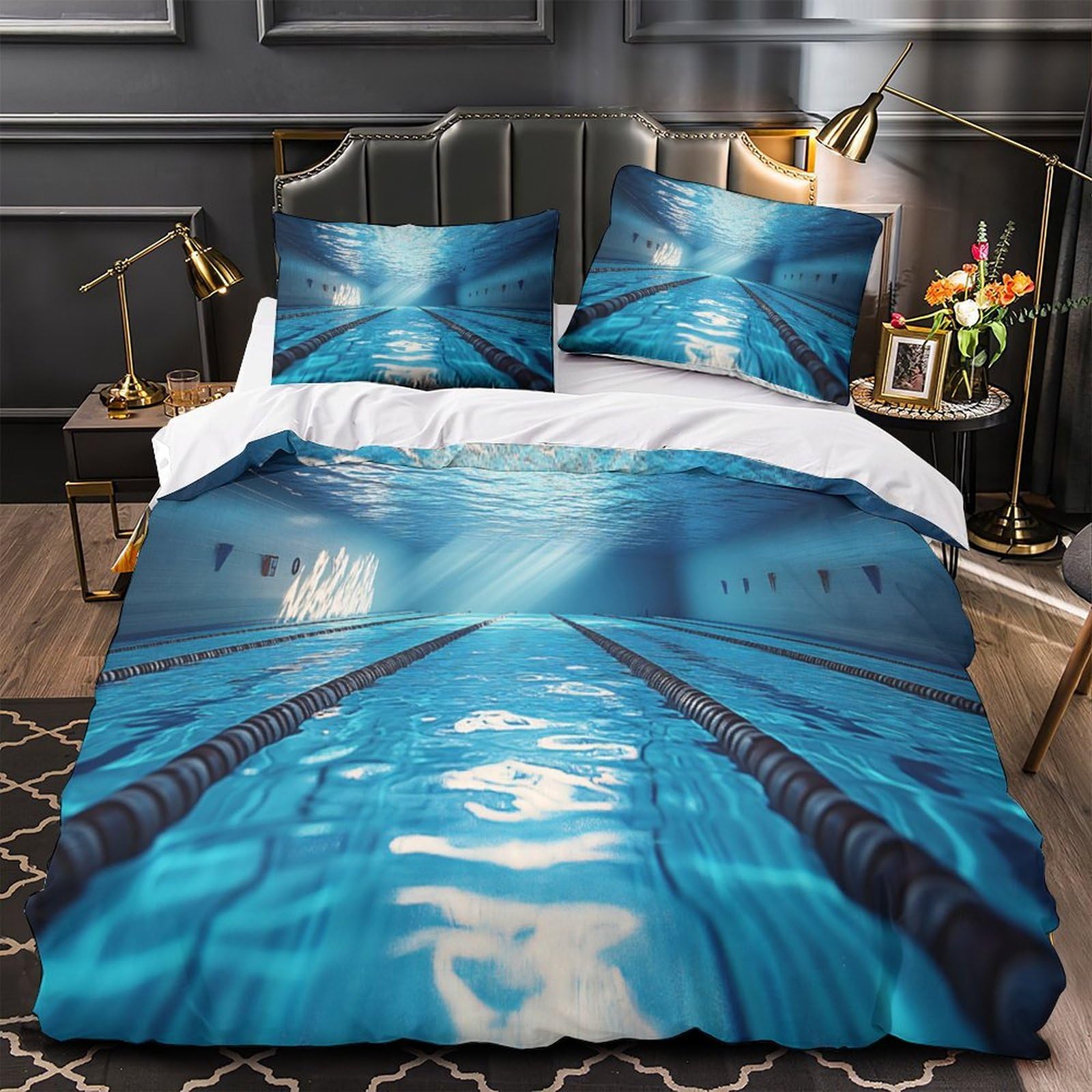MMDASBVPE Swimming Pool Comforter Cover 3D Print Anti-allergic 3PCs Bed Linen Hidden Zipper underwater Scene Quilt Cover Ultra Soft Breathable for Teens Youth Adults Women Kids Boys King（220x240cm）