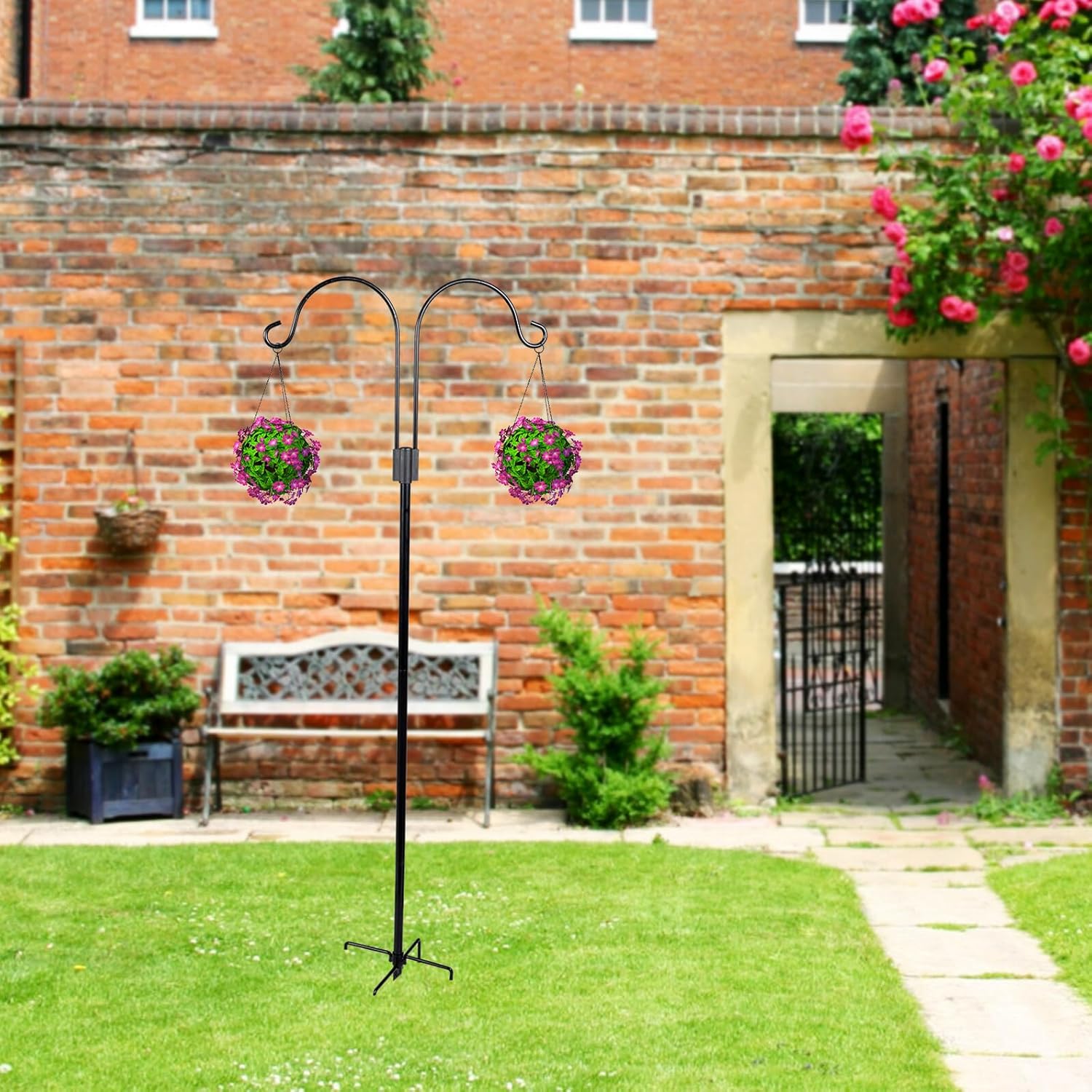 DOITOOL Double Shepherd Hook Iron Garden Inserted Hook Outdoor Yard Hanging Plants Solar Lights Patio Ornament Plant Hangers