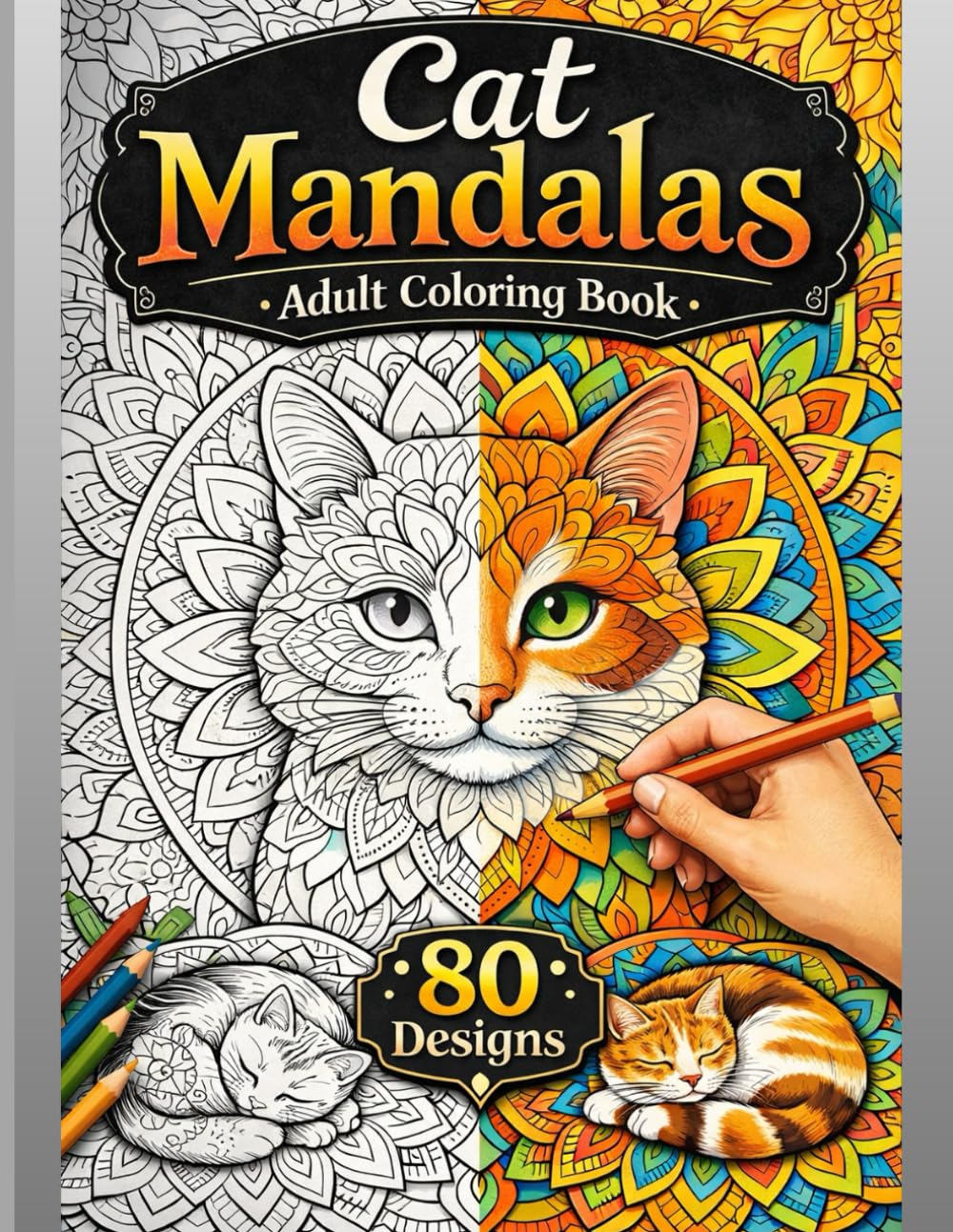 Cat Mandalas Adult Coloring Book: 80 Relaxing Mandala Designs of Cats for Stress Relief, Mindfulness & Creativity