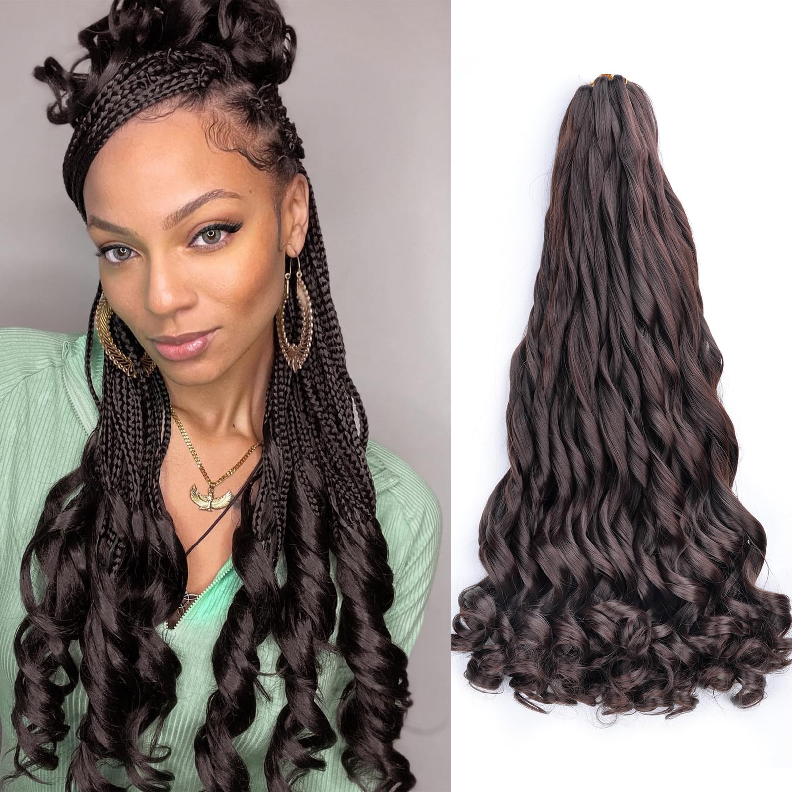 22 Inch Pre Stretched Braiding Hair Extensions French Curl Braiding Hair Loose Wavy Synthetic Crochet Hair Extensions(4#, 22 Inch (Pack of 8))