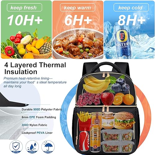 Miniatura 5 de Mochila de almuerzo aislada, bolsa de almuerzo para mujer, lonchera de dos pisos, bolsa de almuerzo a prueba de fugas, lonchera grande, bolsa de