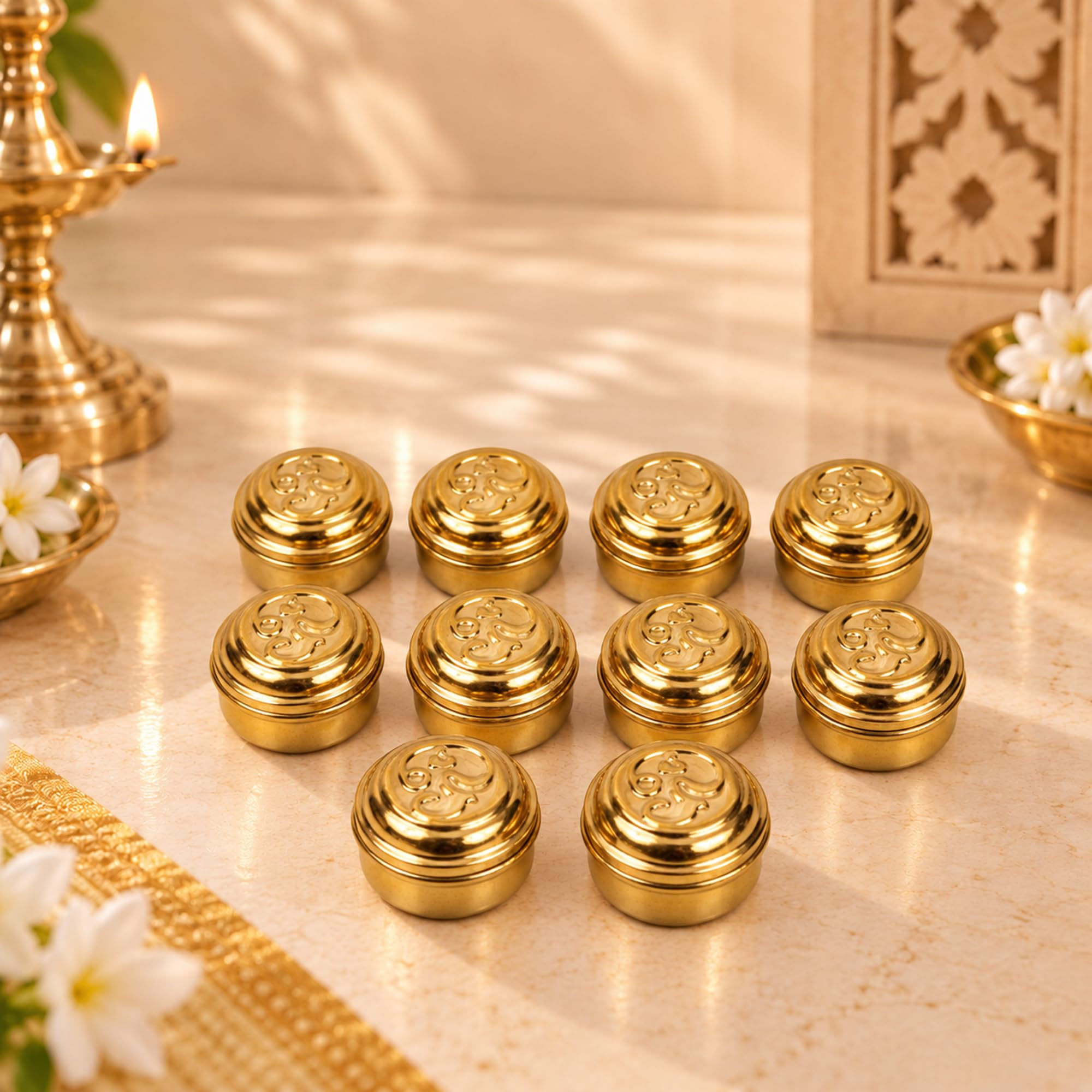 Brass Pooja Box - Store Kumkum & Puja Powders -1