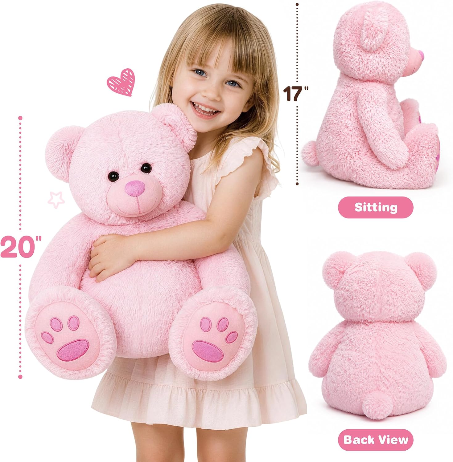  Teddy Bear Stuffed Animals, 20 inch Soft Plush Toy, Pink thumbnail