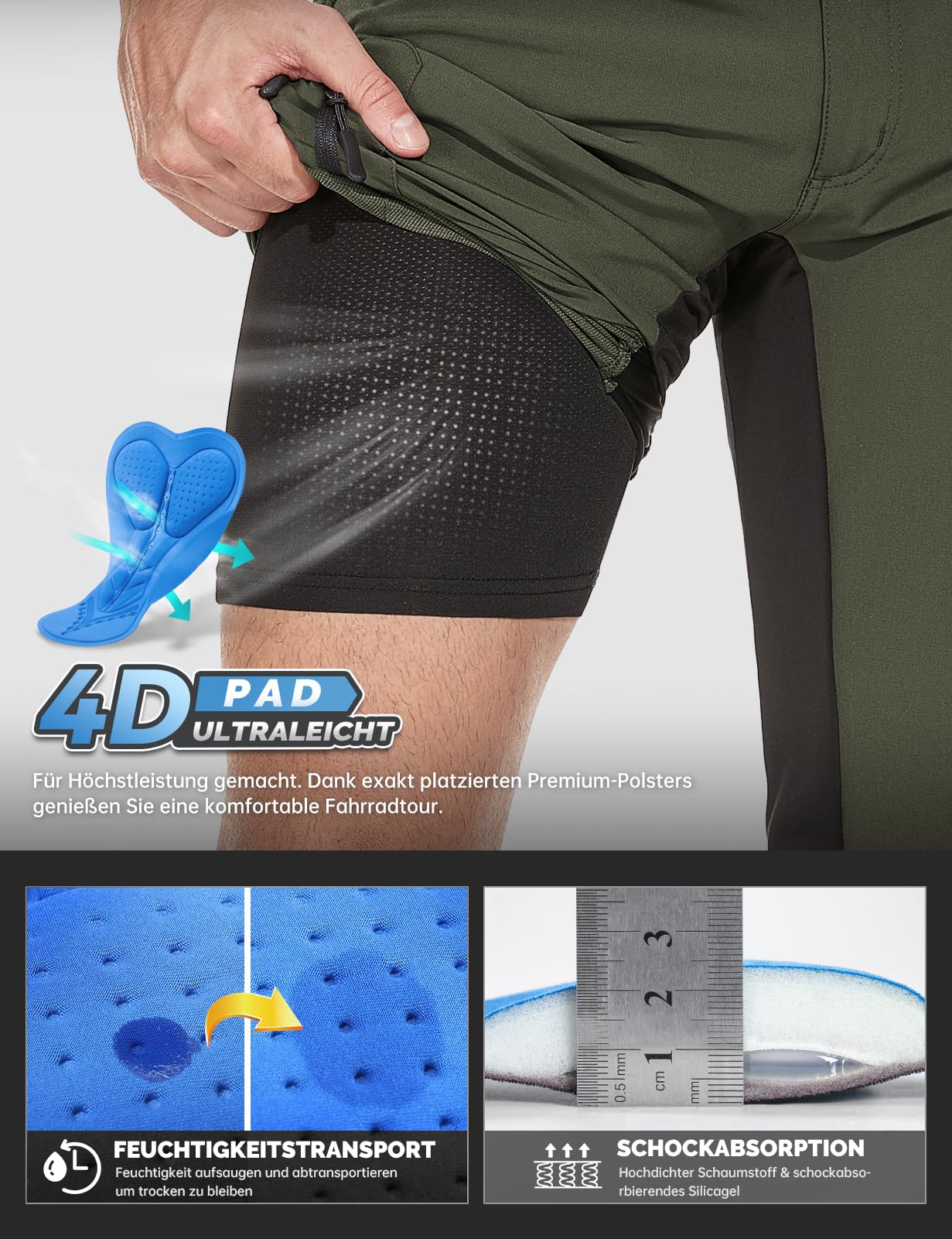 Cycorld Pantaloncini MTB Uomo, Pantaloncini da Ciclismo Asciugatura Rapida Mountain Bike Baggy, Bici Traspiranti con Chiusure Regolabili