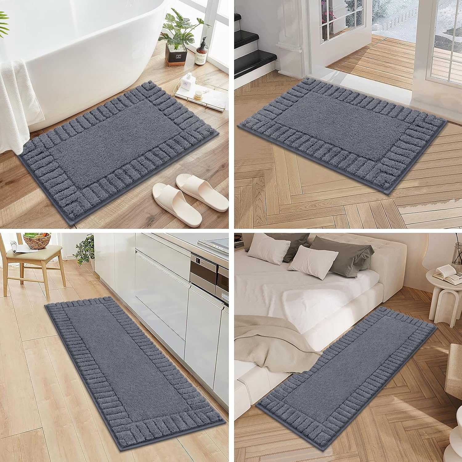 Pauwer Bathroom Rugs Sets 3 Piece Bathroom Shower Rugs with U-Shaped Contour Toilet Mat Absorbent Microfiber Plush Bath Mats Non Slip Bath Rugs Machine Washable Shaggy Bath Mat Set, Dark Grey - Image 7