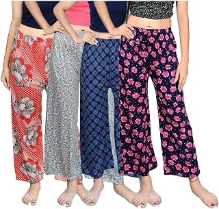 TVESA Printed Womens Pyjama Night Pant Track pant Soft polyster febric night Wears combo Pack of 4 (Assorted Prints) Price In India