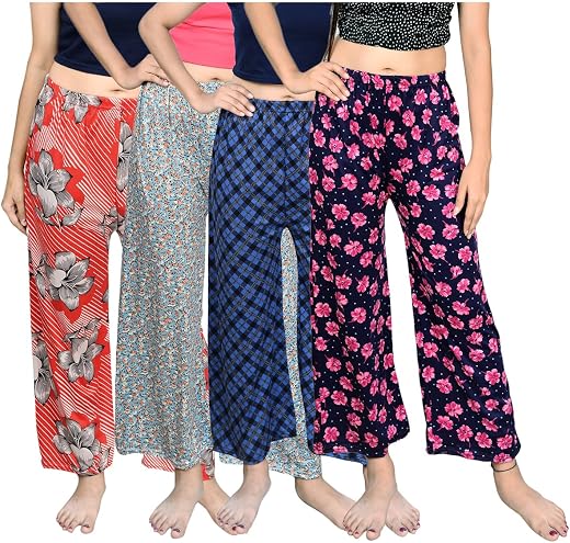 TVESA Printed Womens Pyjama Night Pant Track pant Soft polyster febric night Wears combo Pack of 4 (Assorted Prints)
