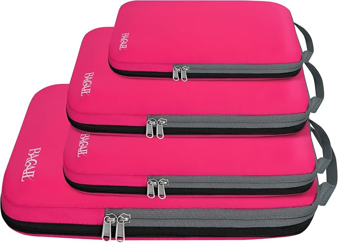 8 Set Compression Packing Cubes Travel Accessories Expandable Packing Organizers (Half Mesh, 8-Jet Black)
