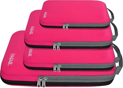 BAGAIL 4 Set/6 Set/8 Set Compression Packing Cubes Travel Accessories Expandable Packing Organizers Cloth Pattern, 4-Fuchsia
