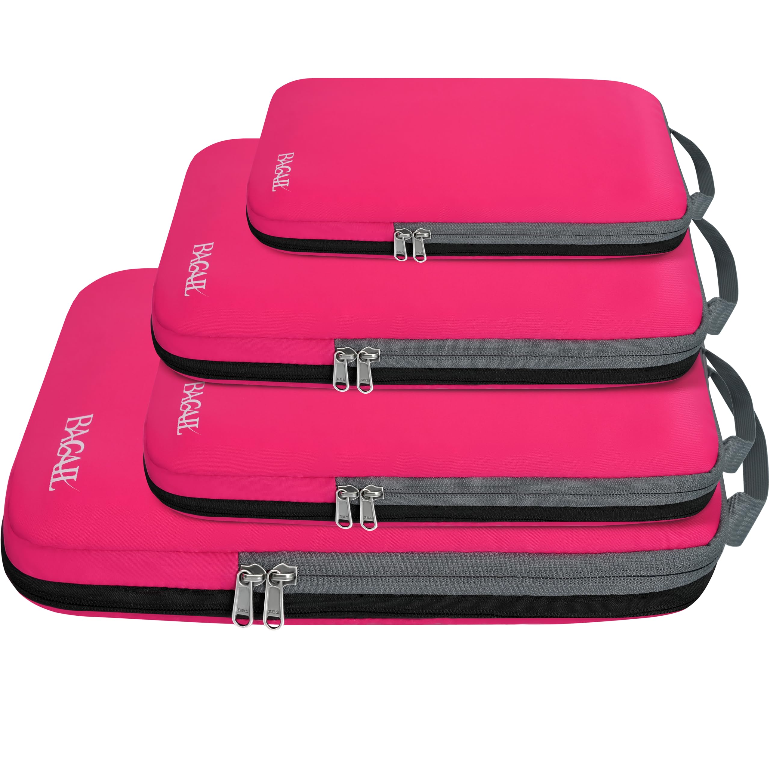 BAGAIL 4 Set/6 Set/8 Set Compression Packing Cubes Travel Accessories Expandable Packing Organizers (Cloth Pattern, 4-Fuchsia)
