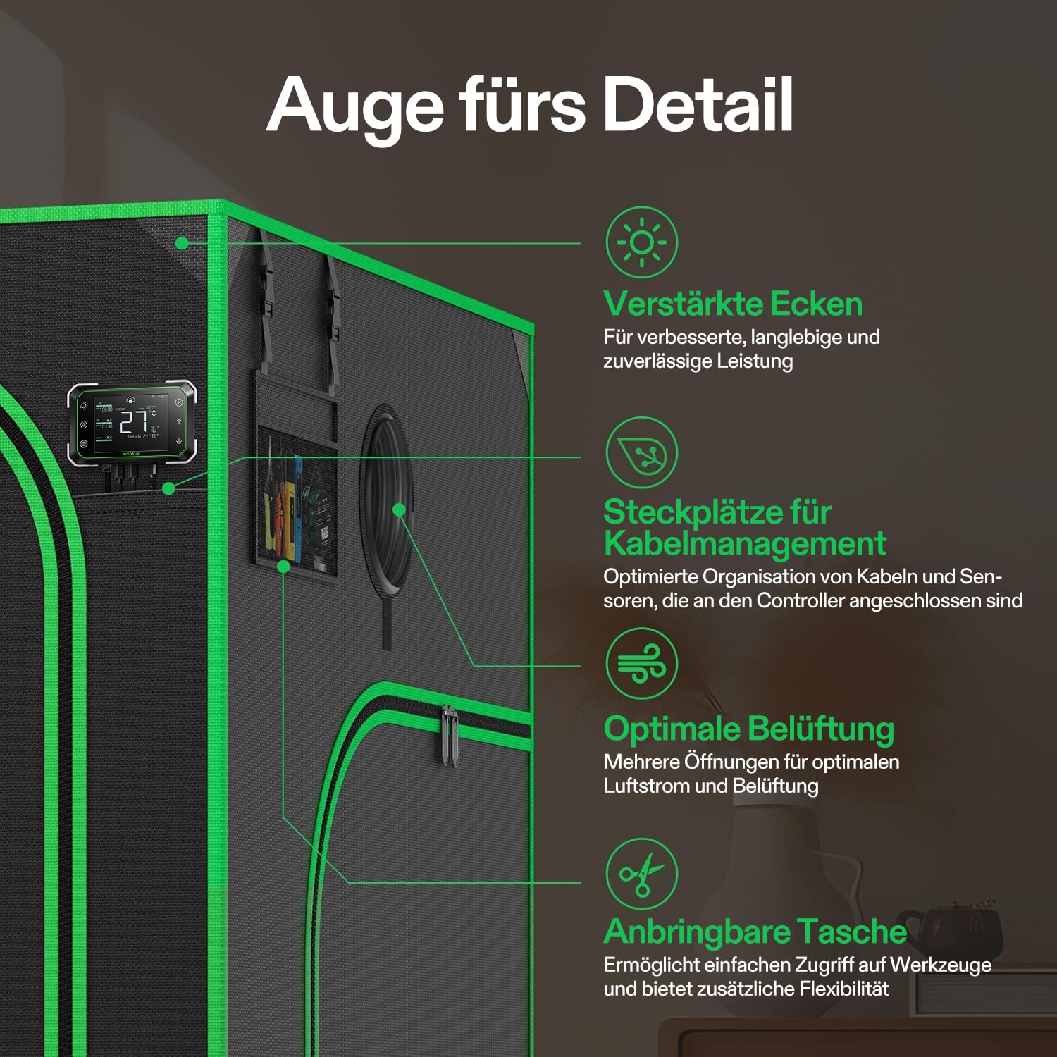 VIVOSUN PRO Growzelt 120x120x200cm Grow Tent mit Dicken 22mm Stangen 2000D Oxford-Gewebe hochreflektierendes Mylar Indoor Hydroponik Zuchtzelt Pflanzenzelt Gewächshaus passend für AeroLight A200SE×2
