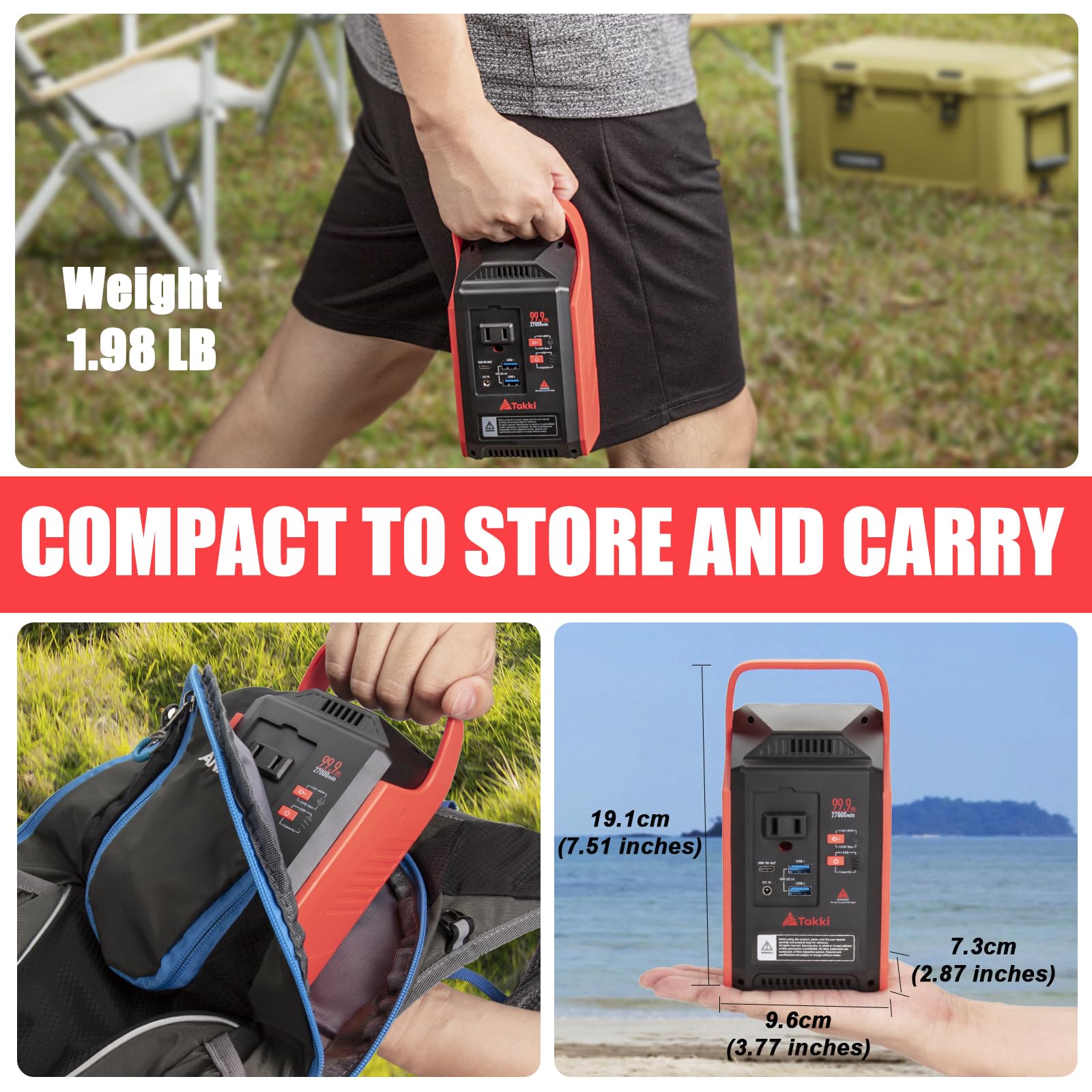 Takki 120W Peak Solar Generator Portable Power Station with Panels 21W Included, 99Wh Solar Power Bank Charger AC Outlet for Camping Emergency Outdoor Tent — view 4