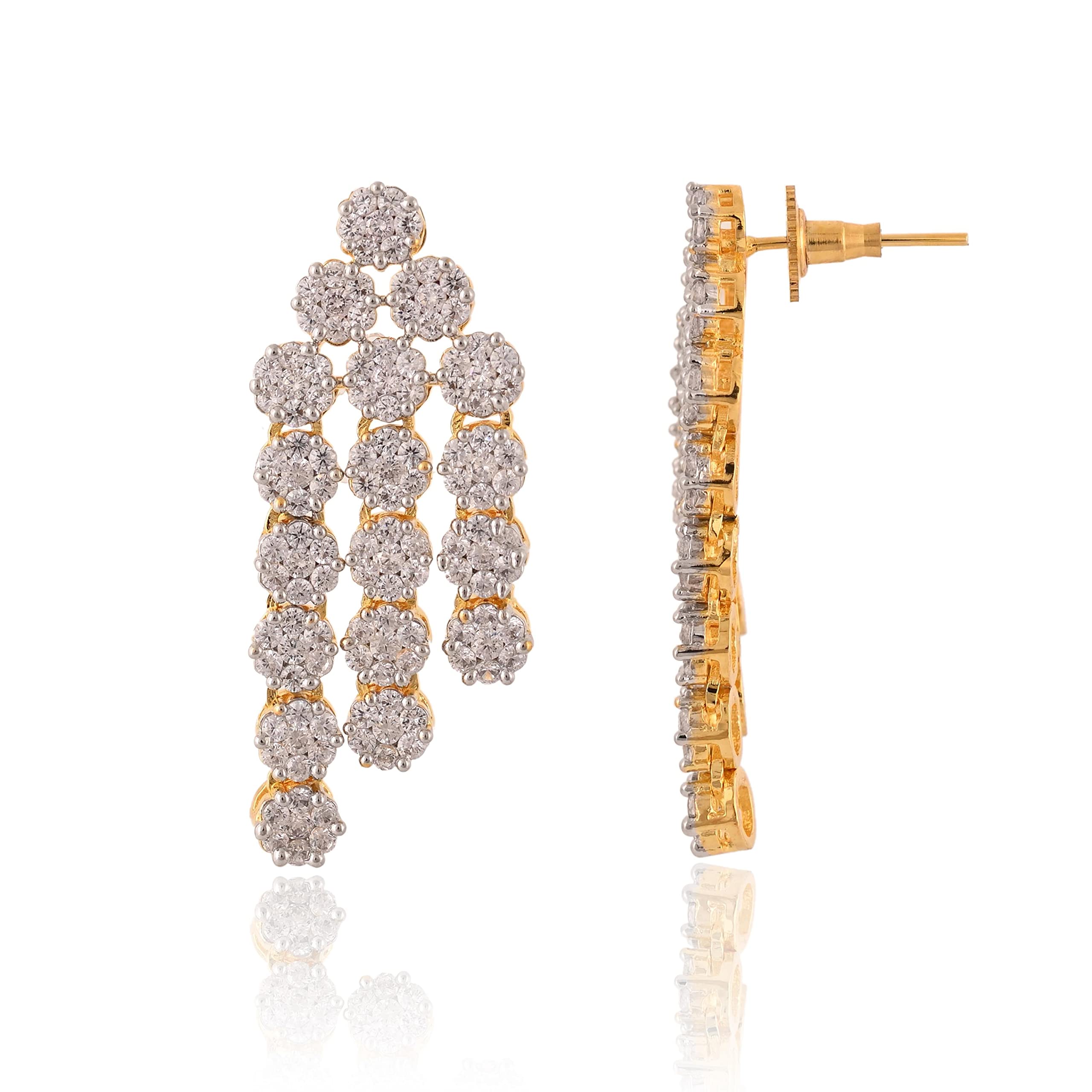 Ratnavali Jewels American Diamond RV4162 - Set di collana tradizionale a tre strati con orecchini, placcata in oro rosa, per donne/ragazze