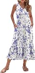 WNEEDU Maxi Dresses for Women 2026 Sleeveless V Neck Empire Waist Summer Dress with Pockets