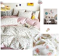 Vista 358 de 3 piezas de juego de funda de edredón tamaño individual XL, funda de edredón blanca con estampado floral azul, ropa de cama coquette de algodón