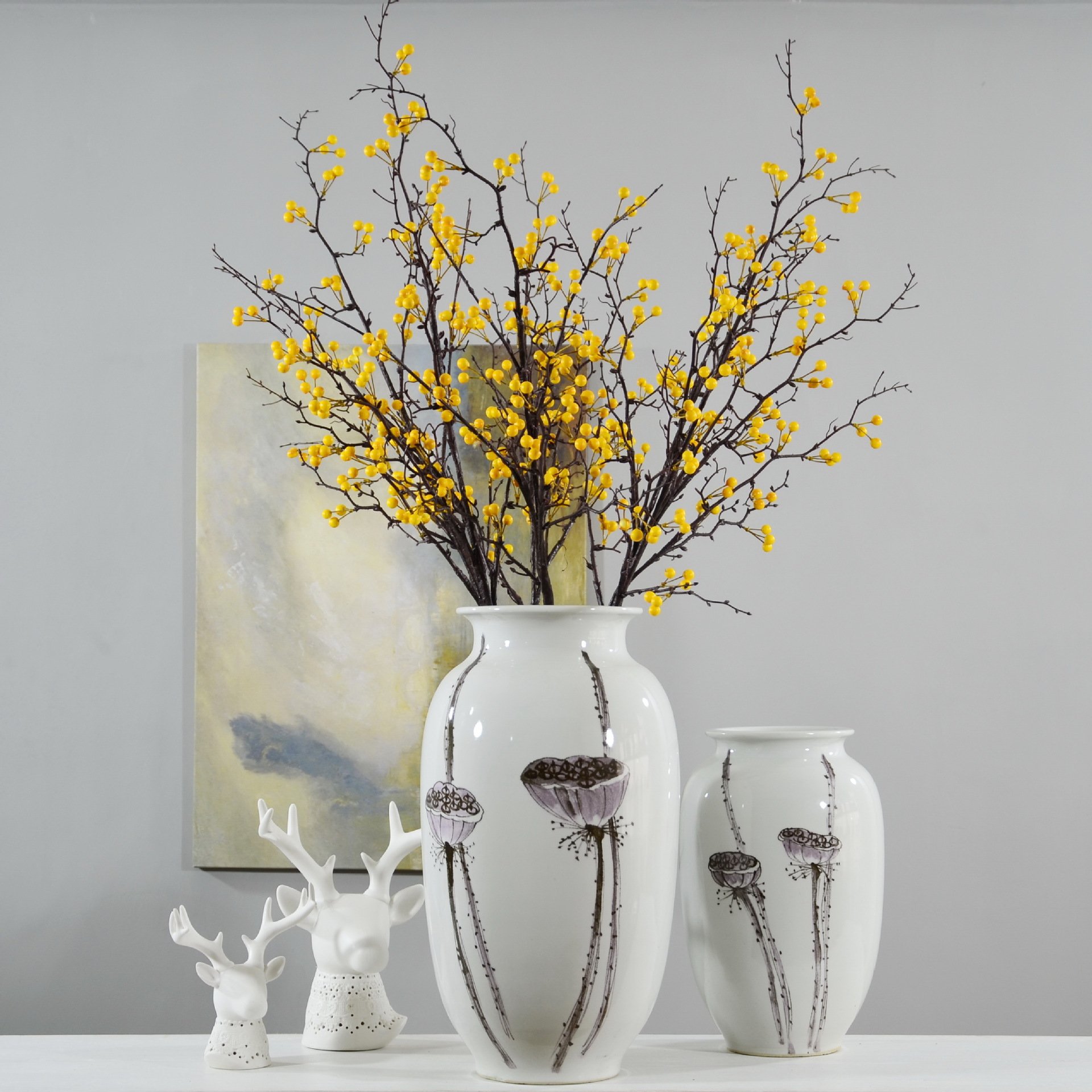 Handmade Artificial Fake Berries Flower Phoenix Tree Fruit Floral Christmas Berries Wild Flowers Home Decor 1 PCS (Yellow)