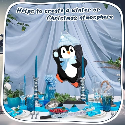 Miniatura 7 de Lewtemi Piñata de pingüino de 15.1 pulgadas, suministros de fiesta de pingüino, piñata de caramelo con palo de confeti y venda, regalo para Navidad,