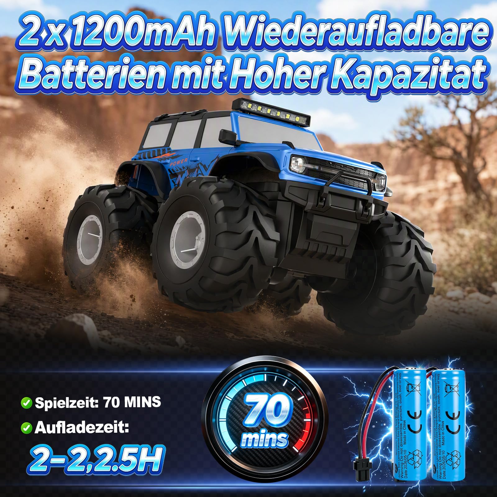 HengLiSam Ferngesteuertes Auto Kinder mit LED Licht, 1:18 Amphibienfahrzeug