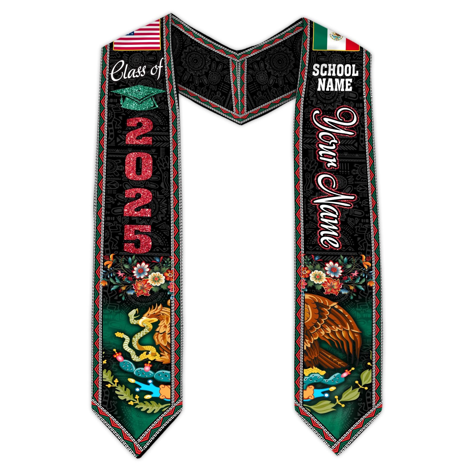MonkeyVan Personalized Graduation Stole for Mexico Senior, Mexican Flag Graduation Sash Class of 2025 Graduation Day Gifts S394