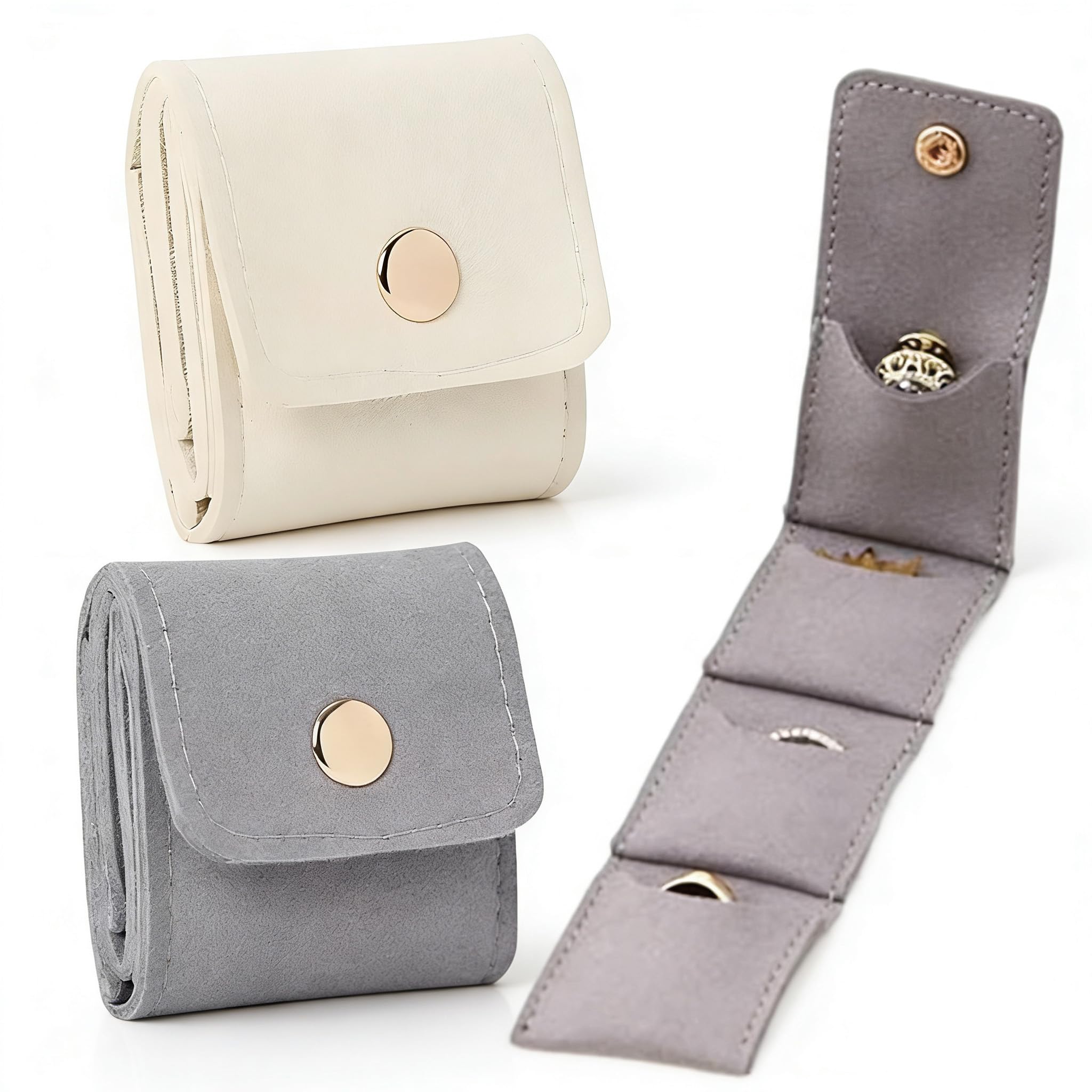 LAIYORA Mini Travel Jewellery Pouch 2 Pack,Portable Foldable Jewelry Bag for Rings Earrings, Compact Travel Jewelry Organiser Case with Buckle, Soft Felt Small Jewellery Pouches for Women Essentials
