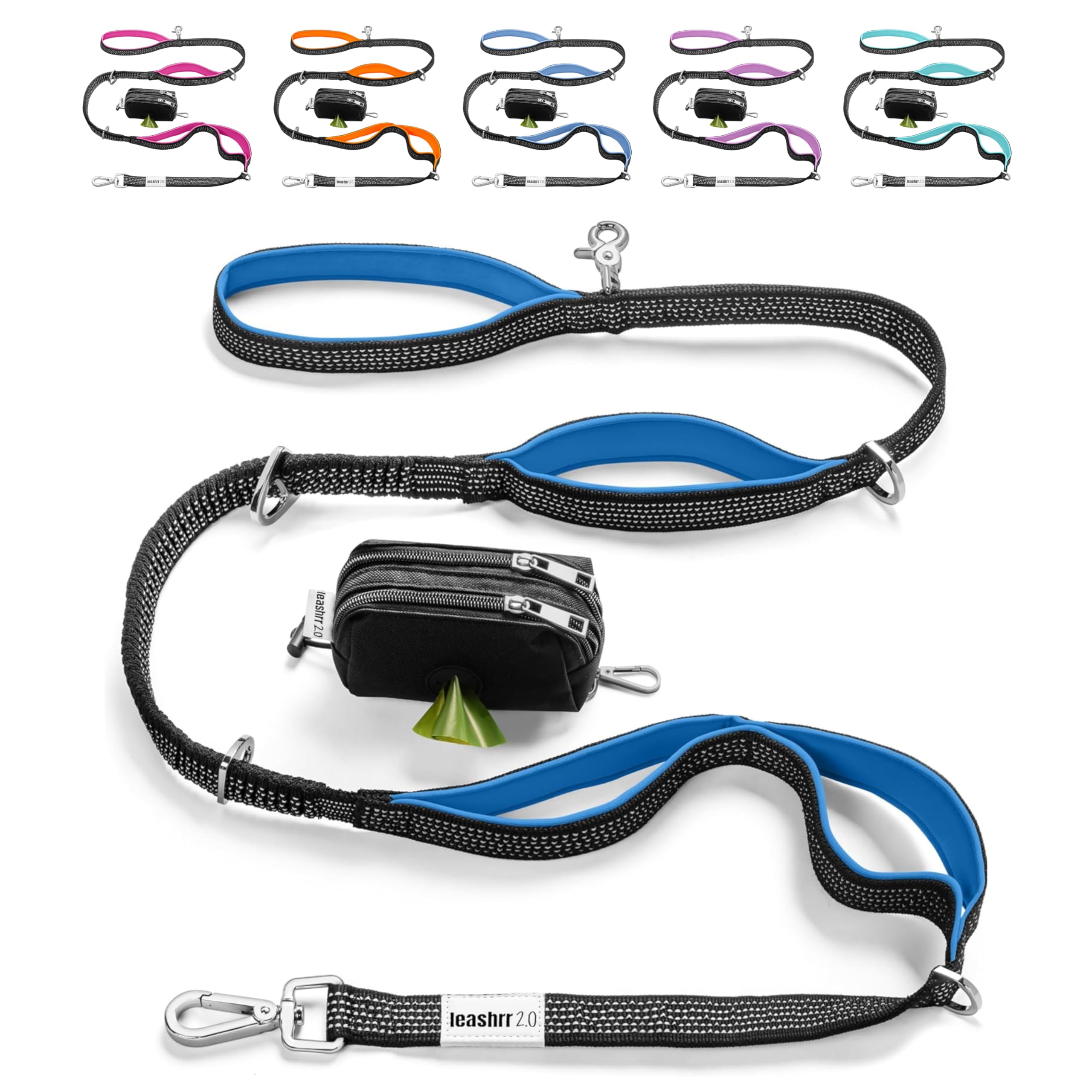 No Pull Dog Leash for Large Dogs – 6ft Highly Reflective Bungee, Heavy Duty Leash for Large Dogs, 4 Padded Handles, Strong Carabiner Clip & Rings,