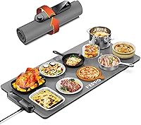 FEPPO XXL Food Warming Mat 35x16 Electric Buffet Warmer - 19 Temp Levels, 6Hr Timer, Fast 10s Heat, Roll-Up Silicone for Parties