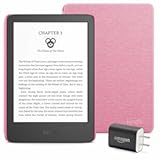 Kindle Essentials Bundle including Kindle (2024 release) - Black, Fabric Cover - Rose, and Power Adapter