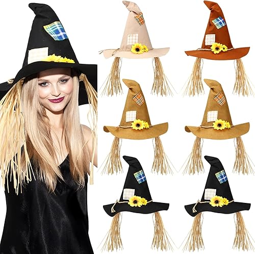 Sombrero de espantapájaros de Halloween, sombrero de espantapájaros de fieltro de bruja de girasol, sombrero de mago espantapájaros, accesorio para