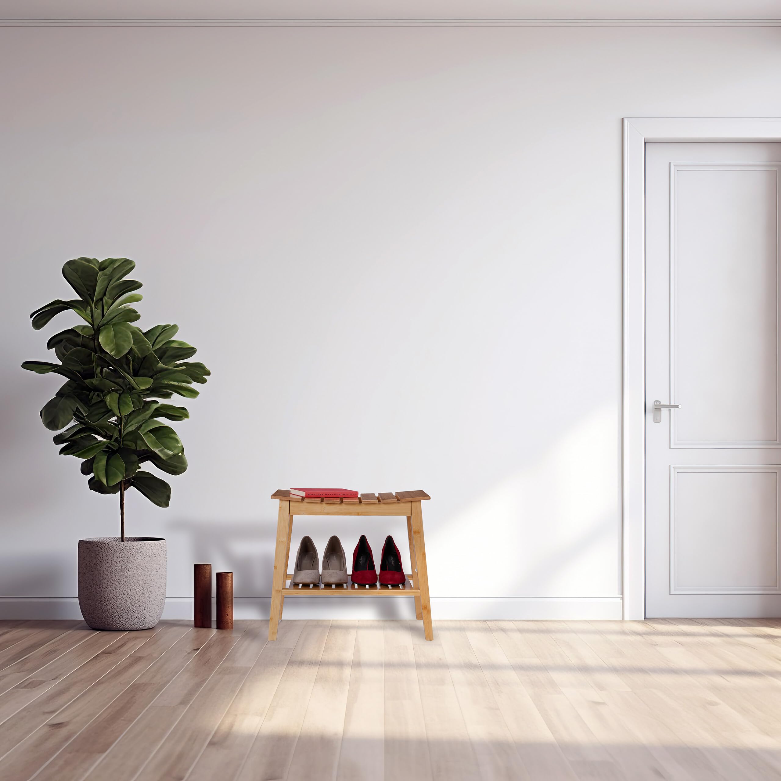 Relaxdays Tabouret de Salle de Bain avec étagère, Banc en Bambou, HxLxP: 45x51,5x34 cm, Couloir & Salle de Bain, Nature