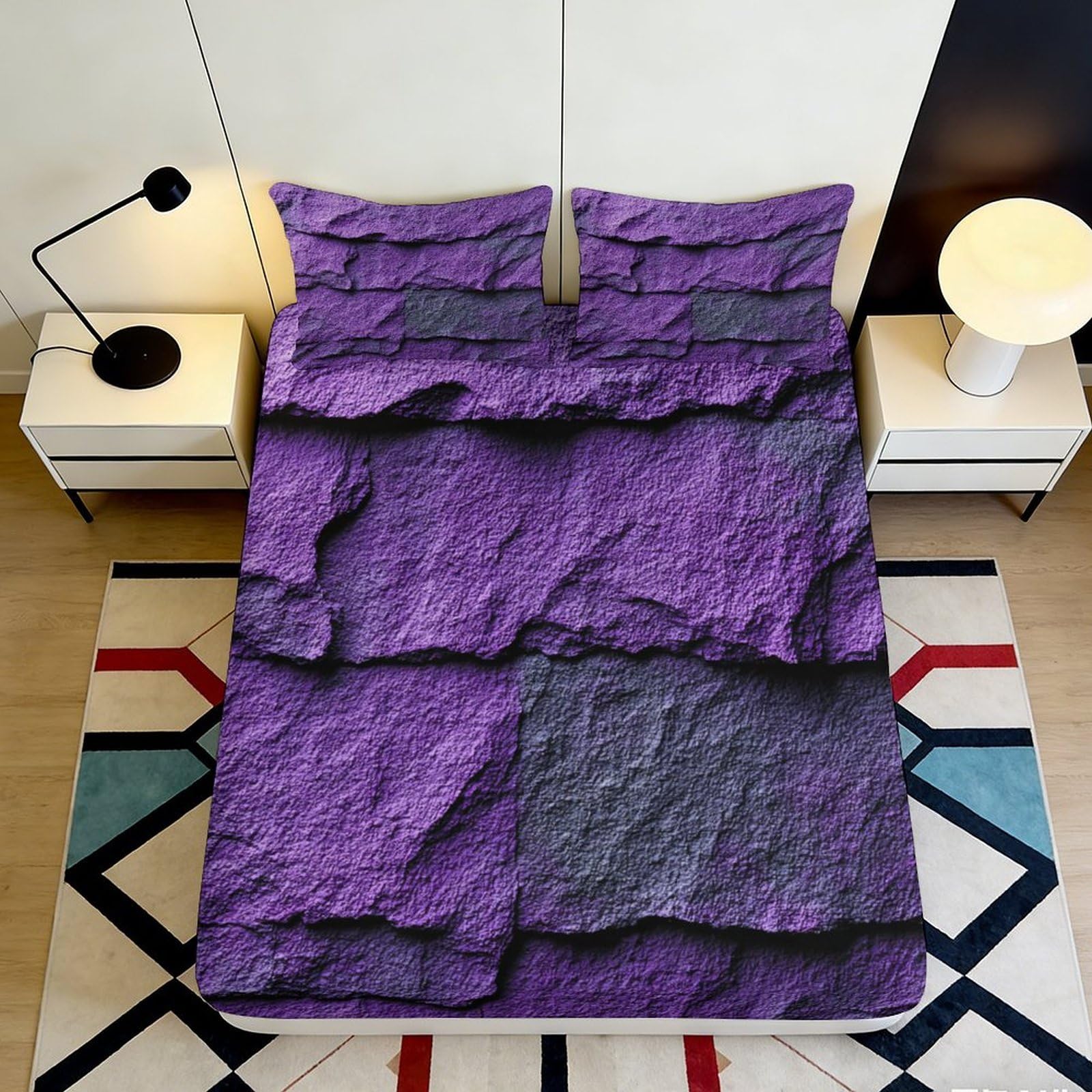 Pnayamiorkfel Style-10 3D Printed Purple Stone Fitted Sheet Microfiber Soft Durable Bed Cover For Bedroom Guest Room Dorm Decor Easy Wash 90X200x25cm