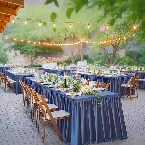 Miniatura 123 de Wish Care Paquete de 2 manteles rectangulares negros para mesas de 6 pies, manteles ajustables de poliéster elásticos 6T para fiestas, bodas, ferias