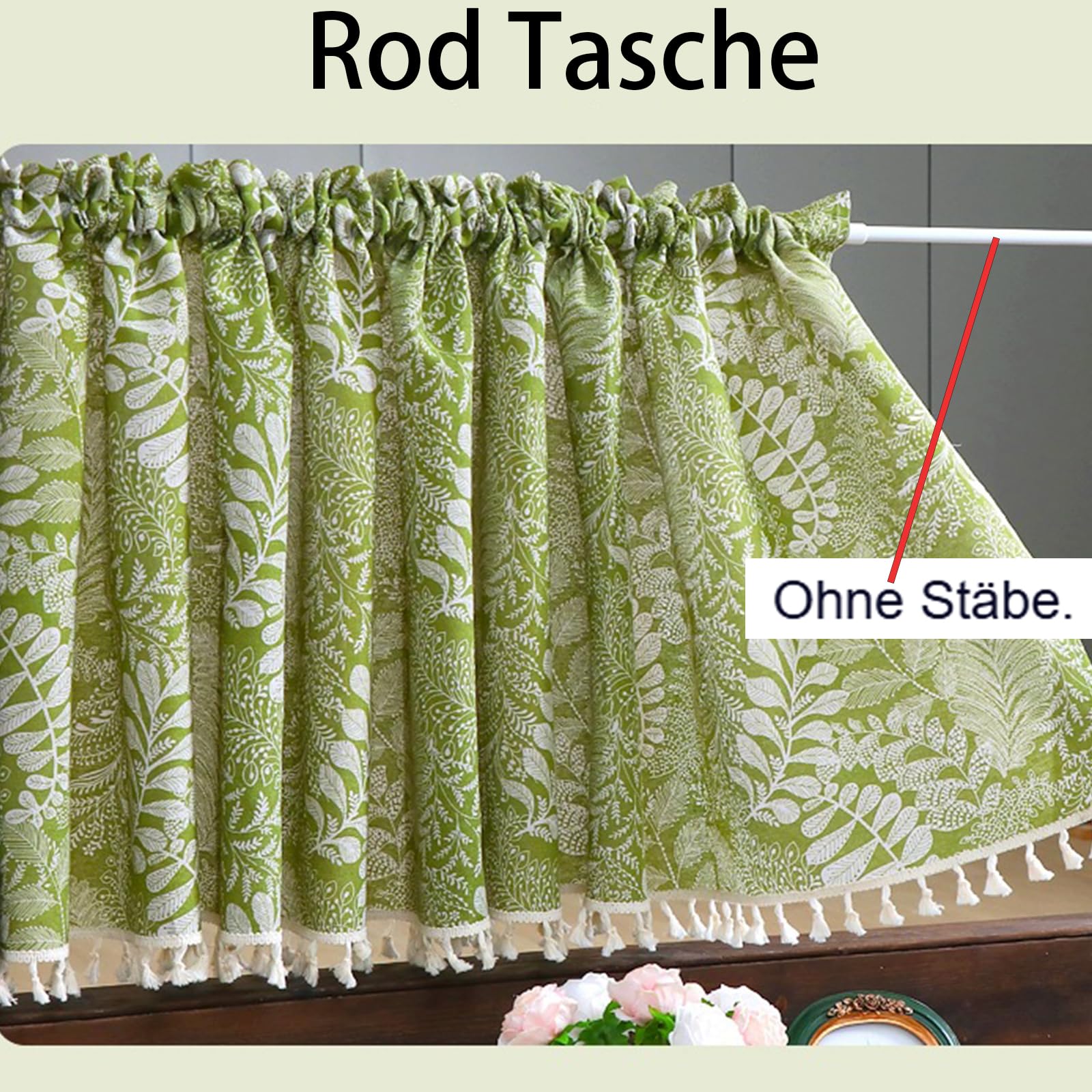 Scheibengardinen Modern, Gardinen Kurz Vorhang, Wohnzimmer Küche Grün Bistrogardine Scheibengardine Küchengardinen Kurz Gardine Vorhänge für Küche Bistrogardine und Wohnzimmer (B300*H65CM)