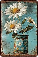 Vintage White Daisy Flower Metal Tin Sign - 12x8 Inch Retro Wall Decor for Home, Kitchen, Bar, Cafe, Garden, Farmhouse