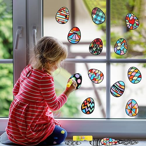 Miniatura 7 de VercanMonth 24 piezas de huevos de Pascua atrapasoles kits de manualidades de papel atrapasoles decoraciones DIY ventana arte atrapasoles