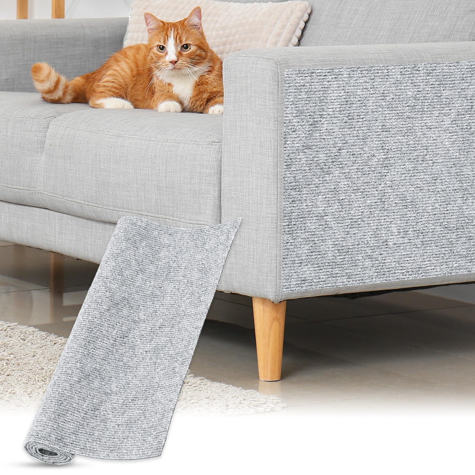 sourcing map Self-Adhesive Cat Scratching Mat, 1 Roll 39.4" x 23.6" Couch Protector from Cat Claws for DIY Sofa, Wall, Doors, Cut Anti Cats Scratch Pad Carpet Mat, Light Gray