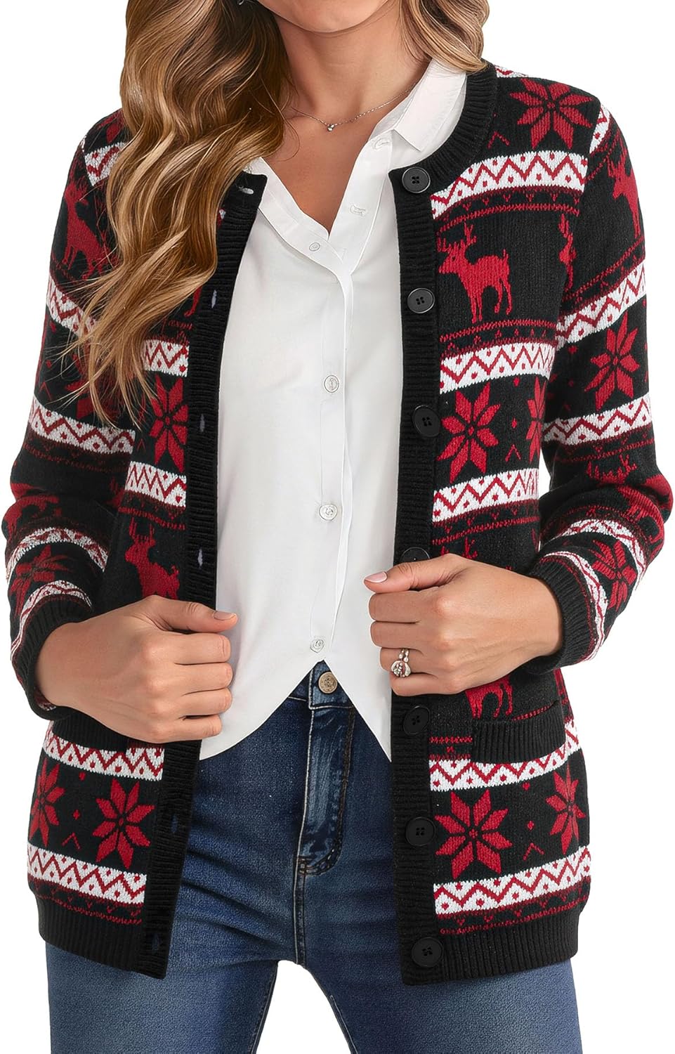 VIISHOW Women Cable Knit Cardigan Sweater Crew Neck Button up Cardigan with Pocket Sweater Coat for Fall and Winter