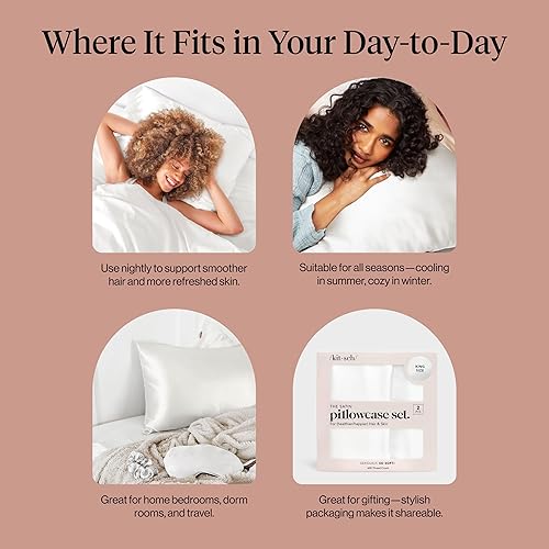 Vista 199 de Kitsch Funda de almohada de satén con cremallera para cabello y piel, tamaño Queen, más suave que la seda, paquete de 2 fundas de almohada 02.