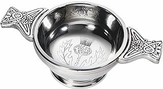 Wentworth Pewter - Thistle Pewter Quaich Whisky Tasting Bowl Loving Cup Burns Night (Small)