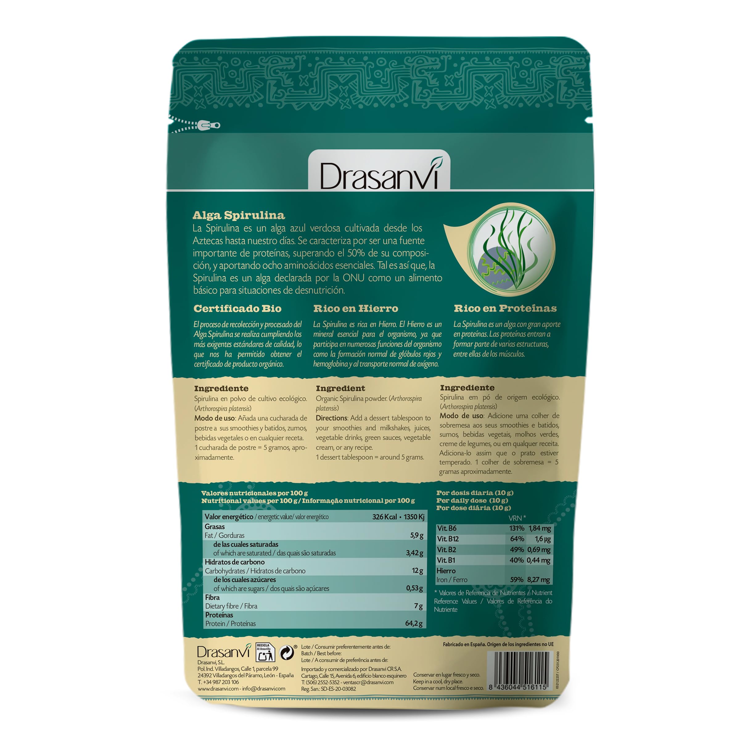 ALGA SPIRULINA BIO 150GR DOYPACK DRASANVI