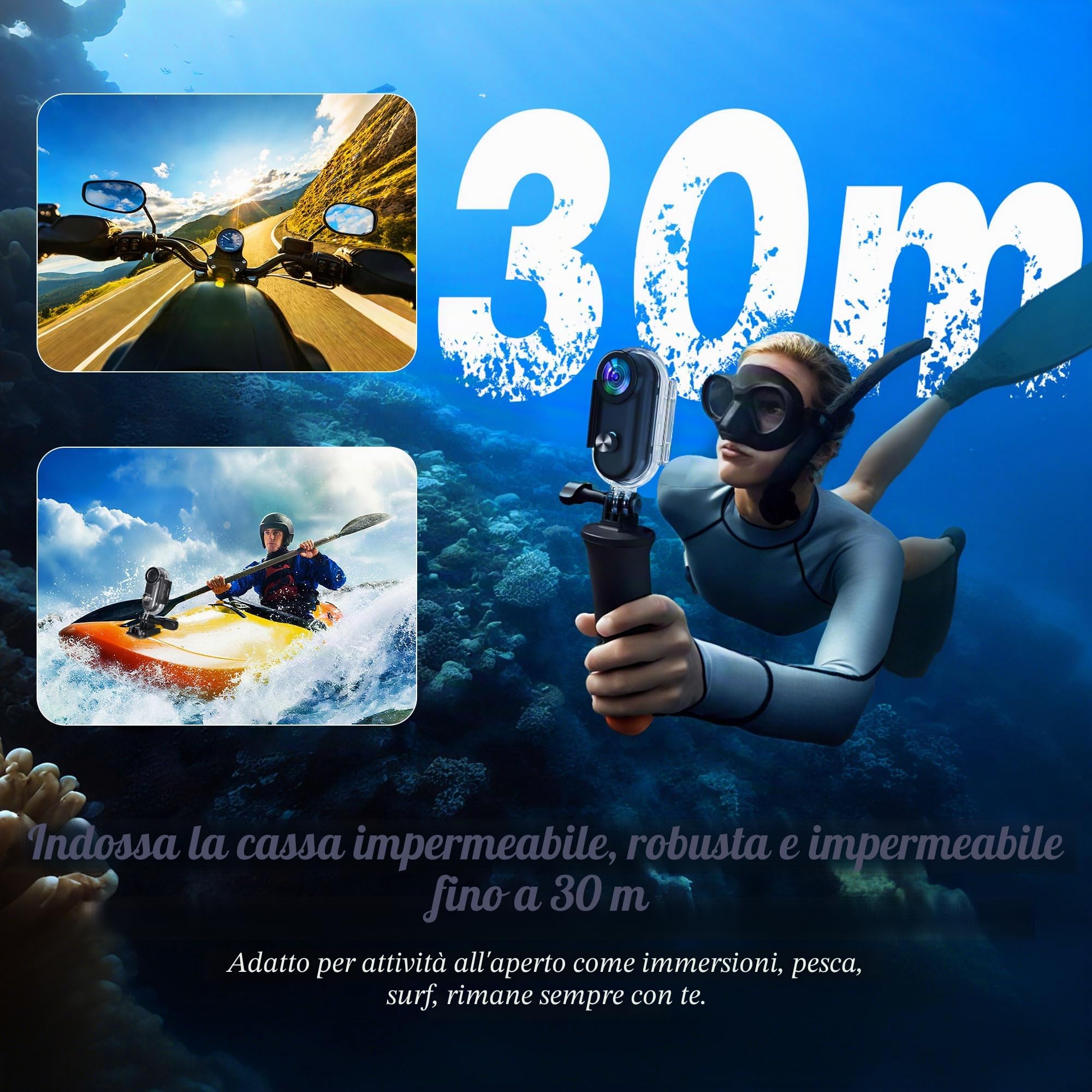 Action Cam Con 64G, 1080P Sport Camera, Bodycam Polizia Professionale, Fotocamera Sott'acqua 30M Videocamera, Mini Telecamera Dash Cam Videocamera, Fotocamera per Conferenze Viaggio