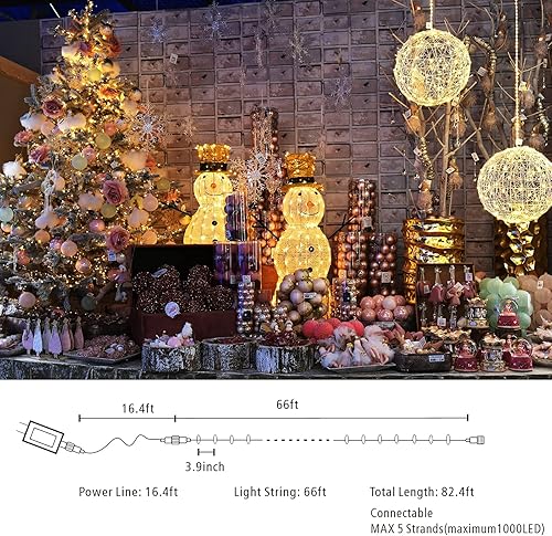 Miniatura 6 de Luces de Navidad de 66 pies, decoración del día de San Valentín, 200 luces LED románticas con 8 modos de iluminación, mini luces parpadeantes