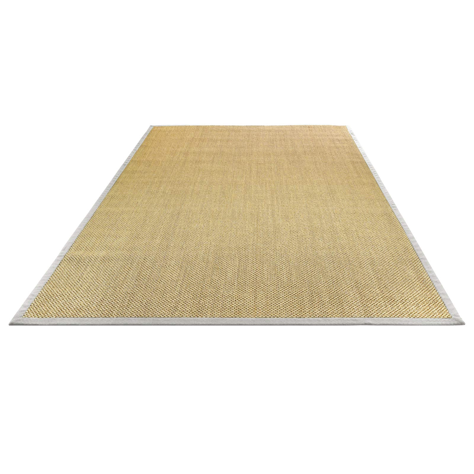 Floordirekt Tapis en sisal 100% Pur avec Frise | Tapis de Salon | Tapis Naturel | Oeil de Tigre | en 3 Couleurs et 2 Tailles, Natur/Hellgrau, 160 x 230 cm