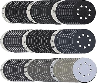 5 Inch Sanding Disc 90 Pcs, 8 Holes Wet Dry Silicon Carbide Hook and Loop Round Flocking Orbital Sandpaper 80 120 180 220 400 600 1000 2000 3000 Assortment Grits for Wood, Metal, Auto, Car Polishing