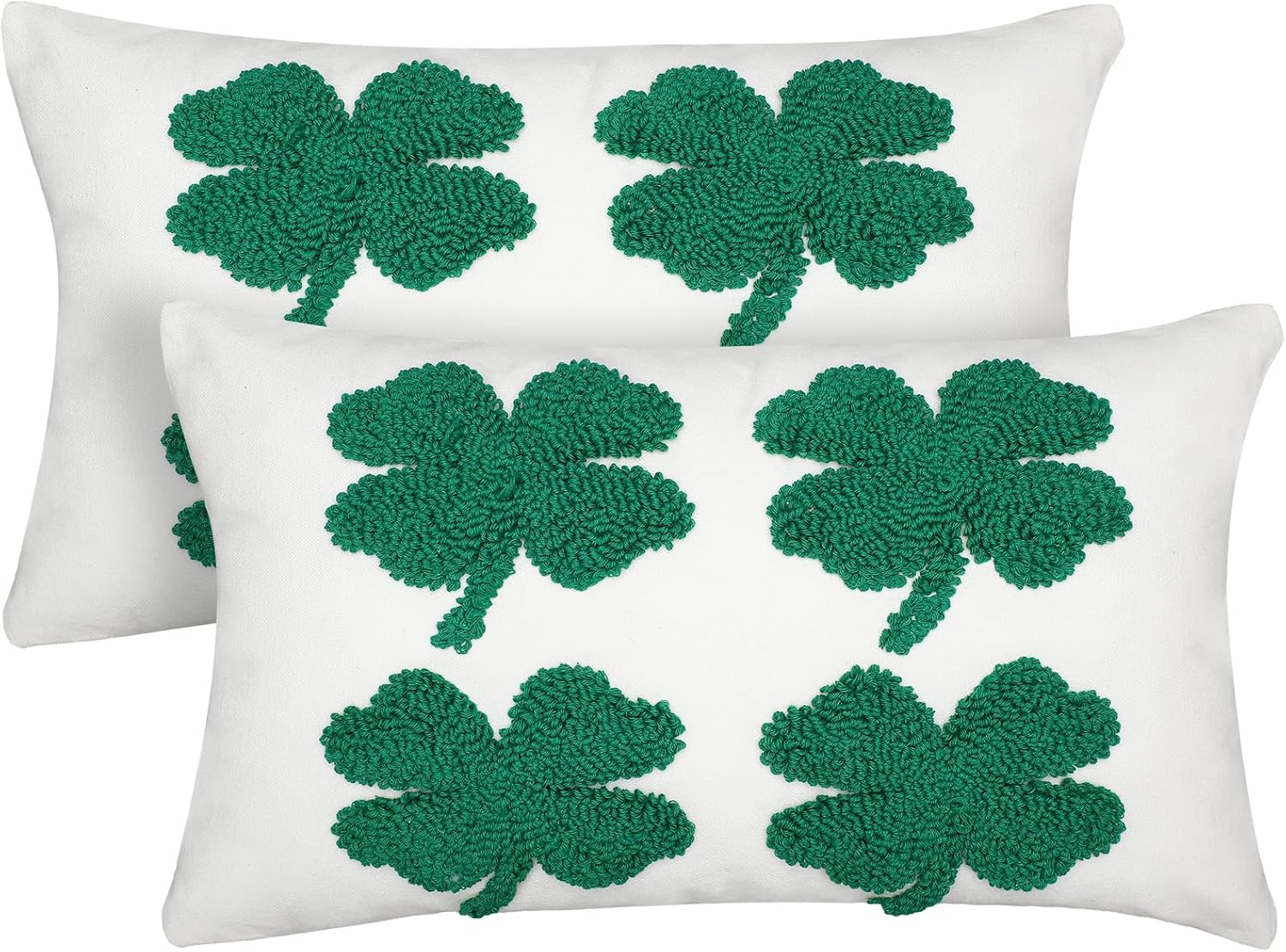 Mixweer 2 Pcs St. Patrick's Day Plush Pillow Covers 12 x 20 Inch Irish Clover Throw Pillowcases White Green Sequin Cushion Covers Home Decor for Couch Sofa Bed Farmhouse Decorative - Image 7