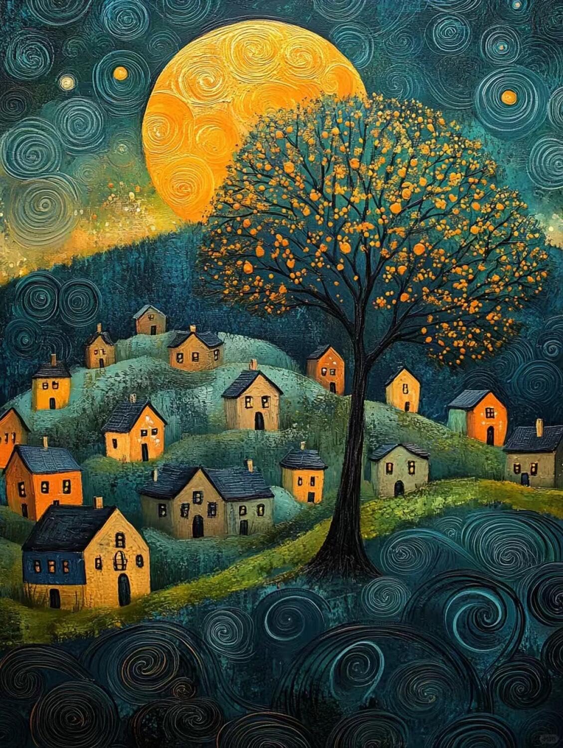 Rqwybcaxn Bead Embroidery Kits Fantasy Town 40x50cm