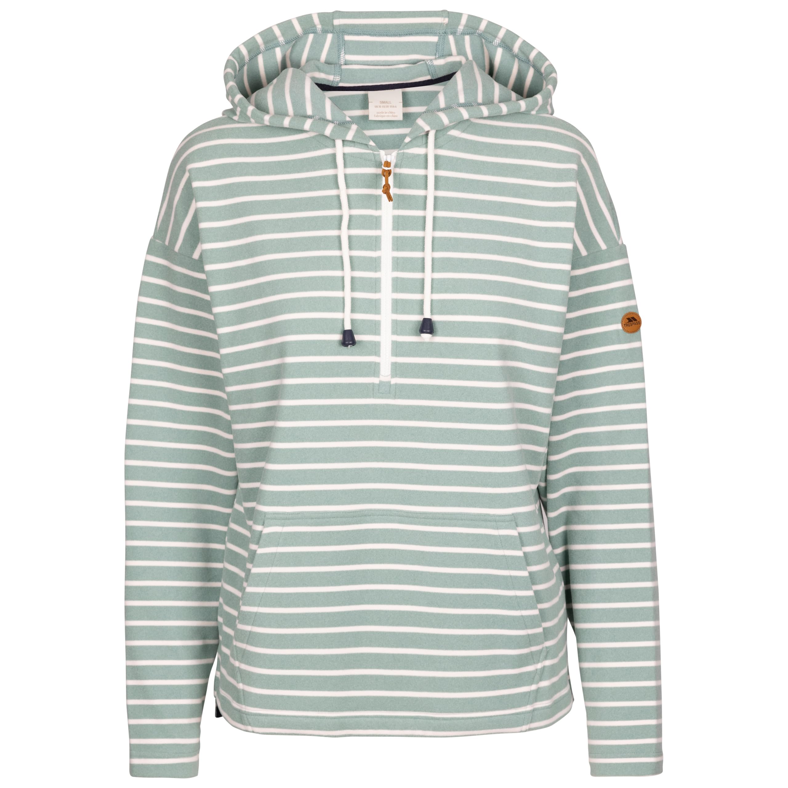 Trespass Womens Casual Hoodie Softly - Yarn-Dyed Stripe, Soft Hand Feel, Brushed, Grown on Hood, Cord Ties, Kangaroo Pocket, 1/2 Zip, Side Vents, Long Sleeves, Contrast Trims